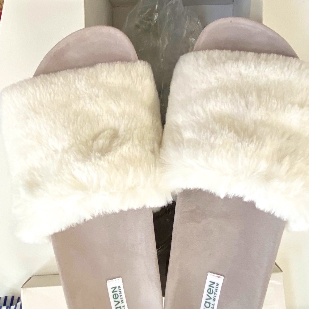 Fur suede slides, NWT